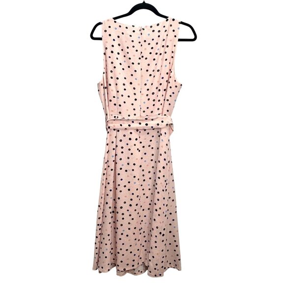 Elle Polka Dot Sleeveless Pink Midi Dress W/ Belt Size 16 - Picture 4 of 9